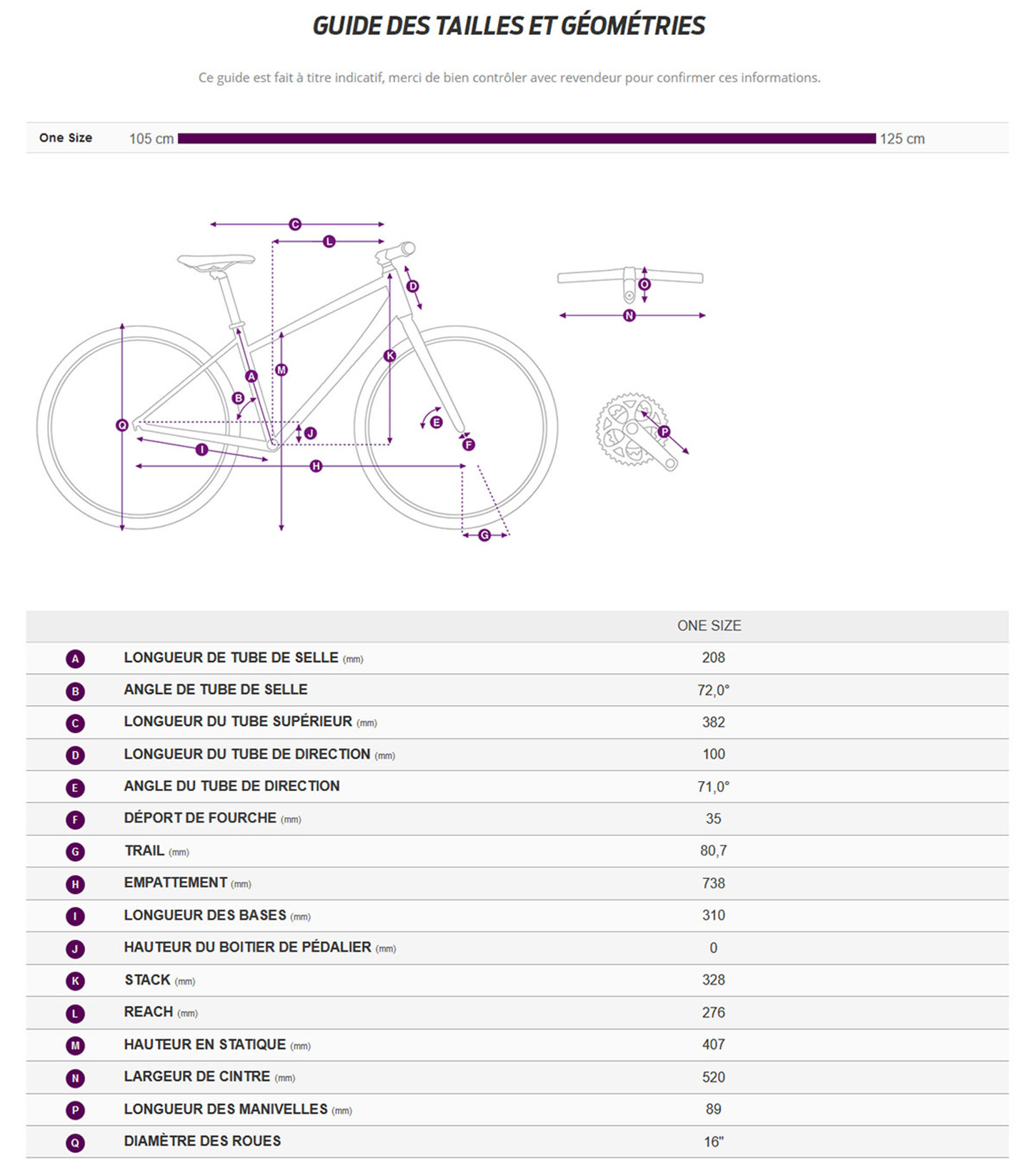 Guide de taille du velo Adore F/W 16
