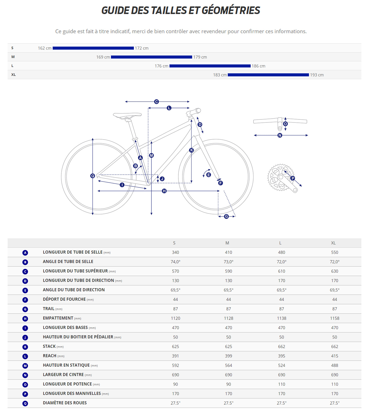Guide de taille du velo électrique Anytour X E+ 3 année 2024