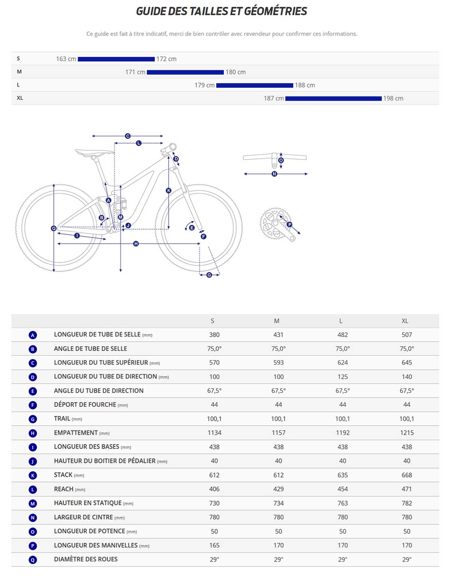 Guide de taille du velo Stance 29 2