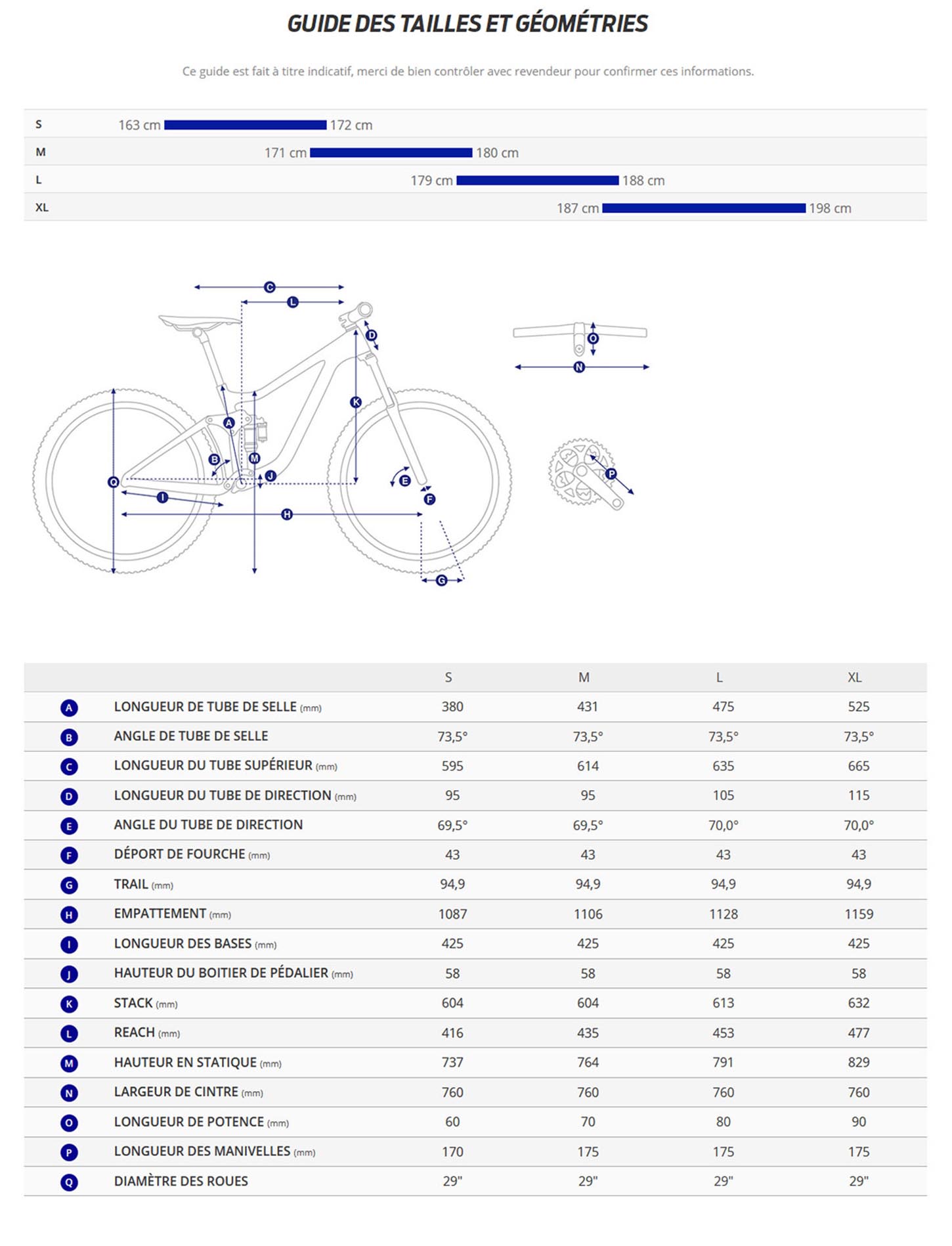 Guide de taille du velo XTC Advanced 29 2
