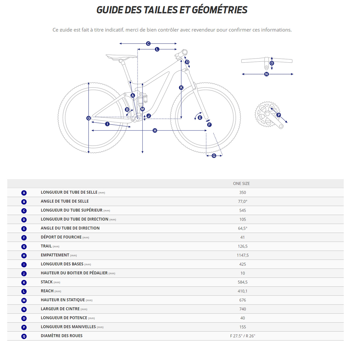 Guide de taille du velo Faith année 2025