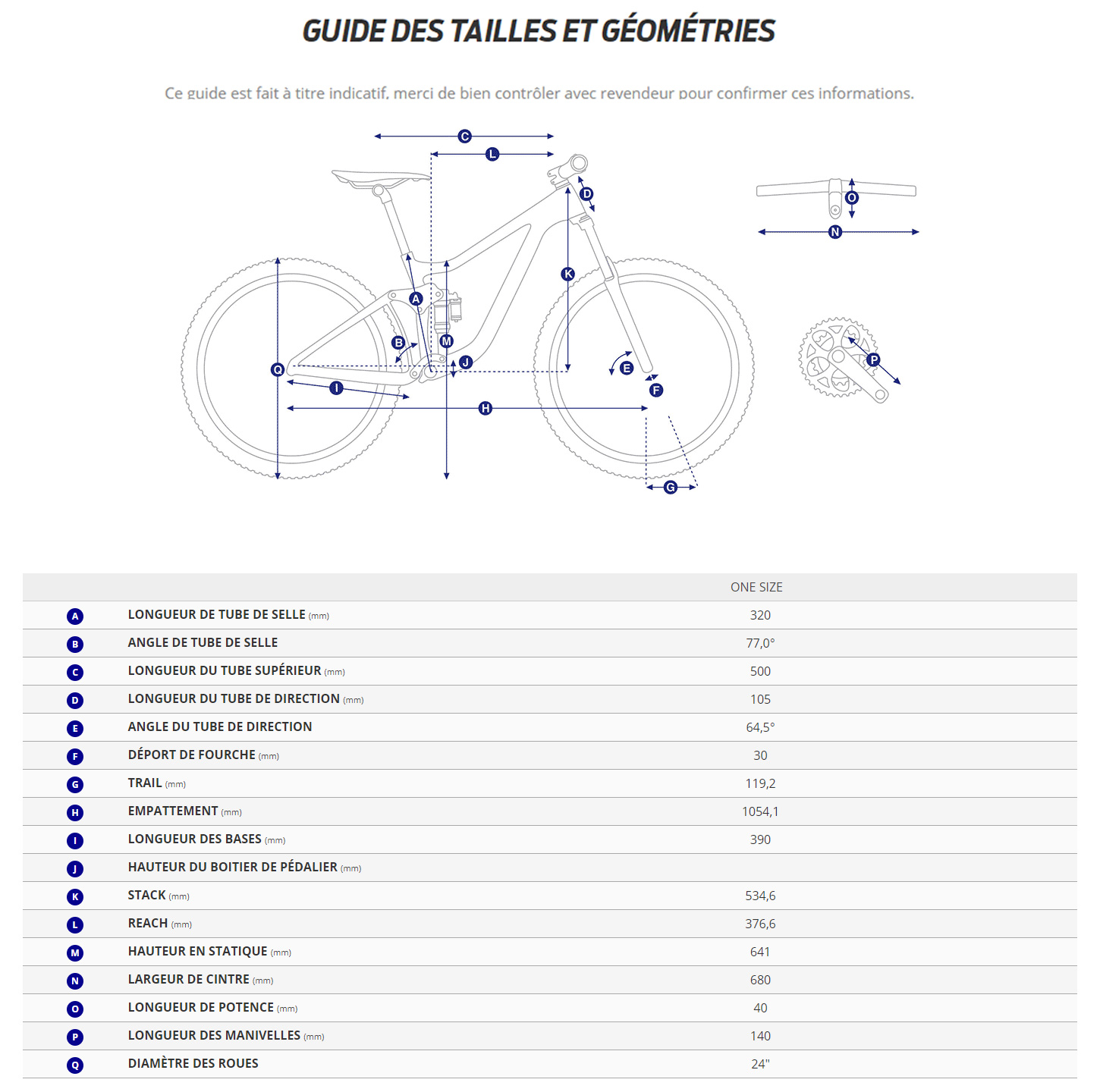 Guide de taille du velo Faith 24 année 2025