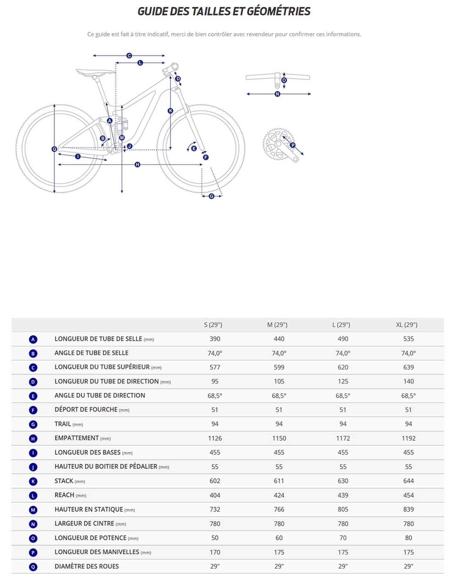 Guide de taille du velo Talon 29 0