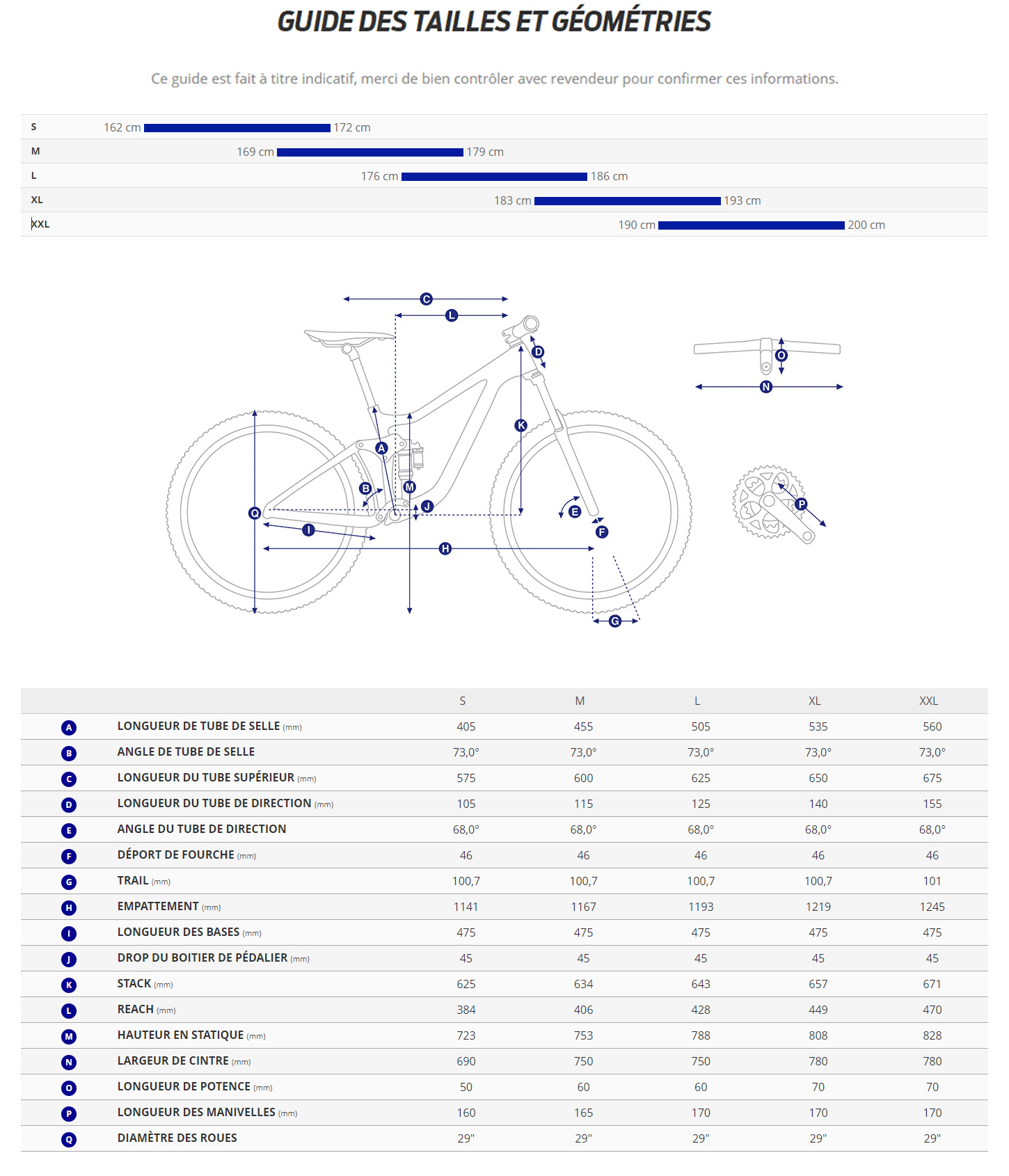 Guide de taille du velo électrique Talon E+ 3 année 2023